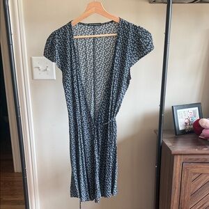 Brandy Melville Navy Floral Wrap Midi Dress